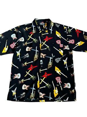 Dragonfly Shirt Mens LG Short Sleeve Button Gibson All Over Print Guitar Casual